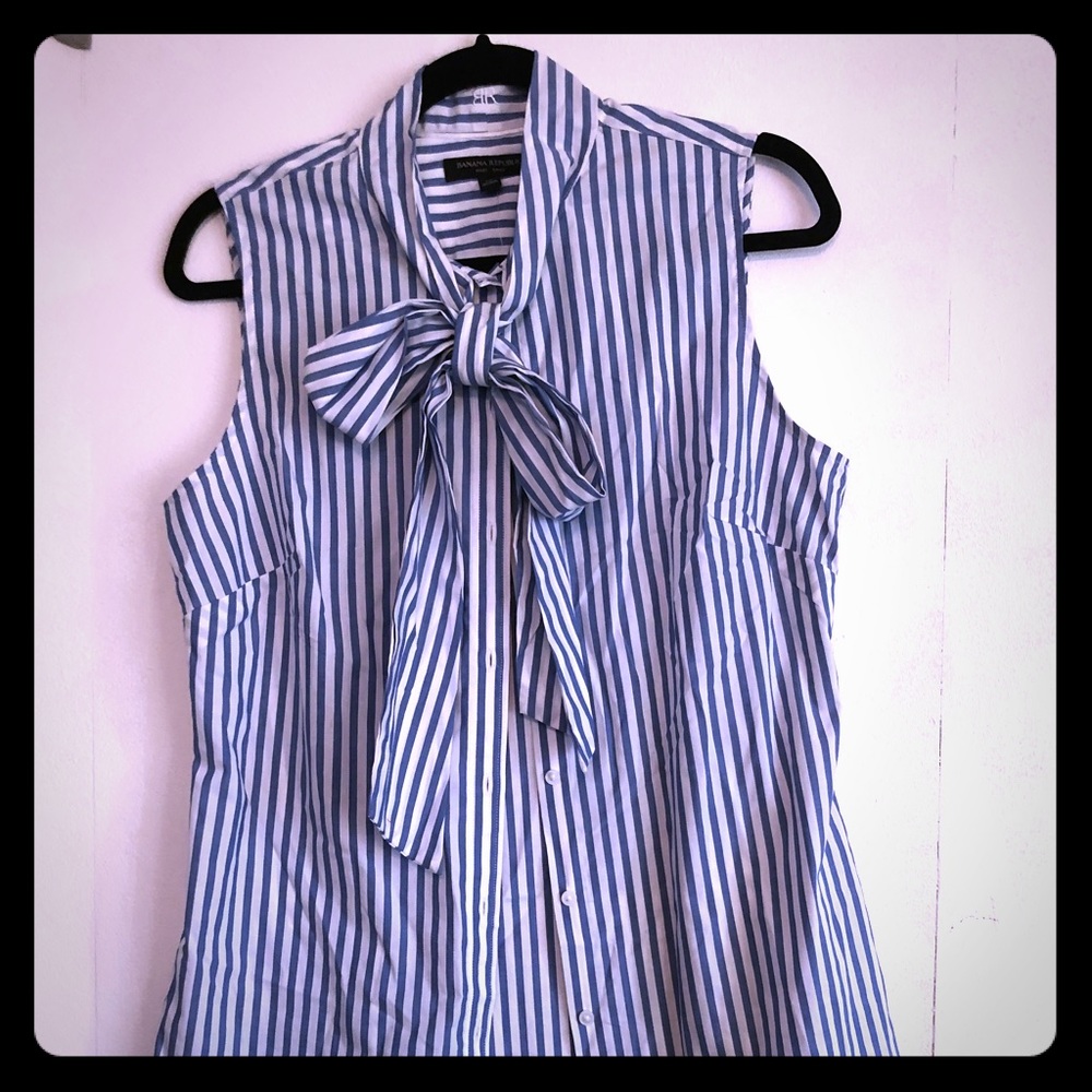 Sleeveless blue striped blouse